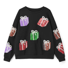 Load image into Gallery viewer, Women's Christmas Sweatshirt Sequin Present Box Crew Neck Long Sleeve Loose Pullover Tops Casual Hoodie Streetwear