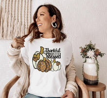 Load image into Gallery viewer, PO Screen Print Transfer | Thankful Grateful Blessed Pumpkins Glitter (HIGH HEAT)