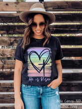 Load image into Gallery viewer, RTS Easter He Is Risen Heart Cross Paint Splash Clear Film DTF Transfer | Adult Youth (325 HOT PEEL)