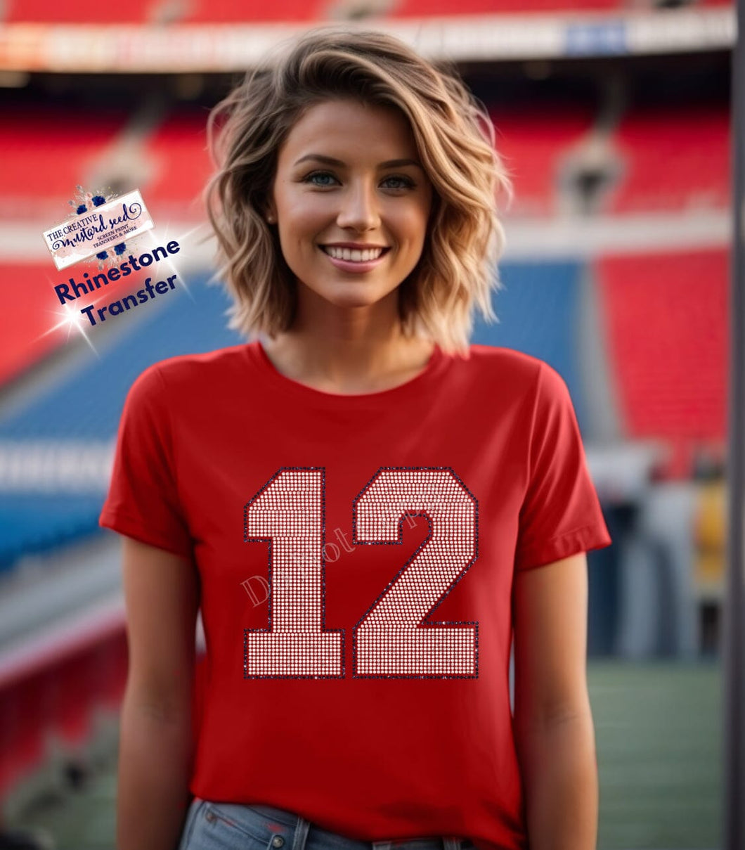 8” Two Color Outlined Jersey Number Made To Order Rhinestone Transfer (1-3 Business Day TAT)