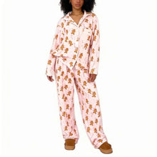 Load image into Gallery viewer, Christmas Pajamas Sets Women Gingerbread Man Print Long Sleeve Fleece Tops with Elastic Waist Pants Sleepwear
