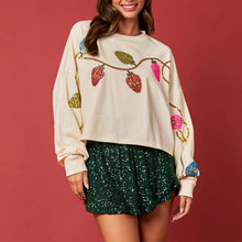 Load image into Gallery viewer, Christmas Sequins Sweatshirt Women's Light String Drop Shoulders Round Neck Long Sleeve Pullover Tops Party Clothing
