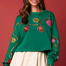 Load image into Gallery viewer, Christmas Sequins Sweatshirt Women's Light String Drop Shoulders Round Neck Long Sleeve Pullover Tops Party Clothing
