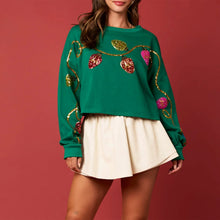 Load image into Gallery viewer, Christmas Sequins Sweatshirt Women's Light String Drop Shoulders Round Neck Long Sleeve Pullover Tops Party Clothing
