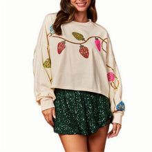 Load image into Gallery viewer, Christmas Sequins Sweatshirt Women's Light String Drop Shoulders Round Neck Long Sleeve Pullover Tops Party Clothing
