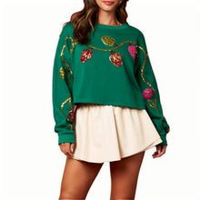 Load image into Gallery viewer, Christmas Sequins Sweatshirt Women's Light String Drop Shoulders Round Neck Long Sleeve Pullover Tops Party Clothing
