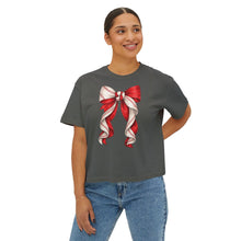 Load image into Gallery viewer, Coquette Baseball Bow Comfort Colors Boxy Tee — Women's Crop Baseball Mom Shirt
