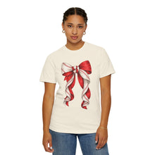Load image into Gallery viewer, Coquette Baseball Bow Comfort Colors T-Shirt- Baseball Mom
