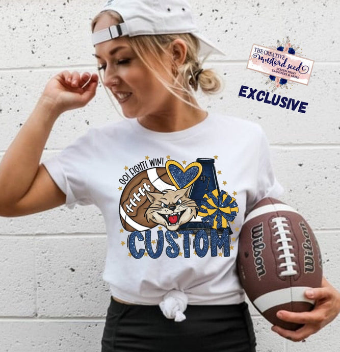 Customizable Faux Glitter Football Cheer Mascot DTF Transfer (300 HOT PEEL) | Ships 3-7 Business Days