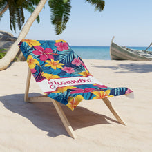 Load image into Gallery viewer, Customizable Hibiscus Beach Towel, Personalized Beach Towel, Pool Towel, Birthday Gift, Vacation Gift, Bridesmaid, Bachelorette, Bride
