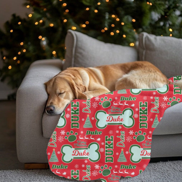 Customizable Pet Christmas Dog Bone Cozy Velveteen Plush Blanket - Soft Throw, Perfect for Cuddling, Home Decor, Gift for Her, Holiday Comfort, Customized