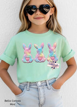 Load image into Gallery viewer, Easter Bunny Trio Faux Fur Embroidery DTF Transfer | Adult and Youth (325 HOT Peel)
