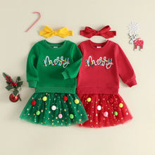 Load image into Gallery viewer, Girls Christmas Clothing Outfits Long Sleeve Embroidery Pullover Sweatshirts Tulle Skirts Headband | Infant Toddler Girls
