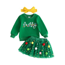 Load image into Gallery viewer, Girls Christmas Clothing Outfits Long Sleeve Embroidery Pullover Sweatshirts Tulle Skirts Headband | Infant Toddler Girls
