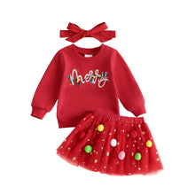 Load image into Gallery viewer, Girls Christmas Clothing Outfits Long Sleeve Embroidery Pullover Sweatshirts Tulle Skirts Headband | Infant Toddler Girls
