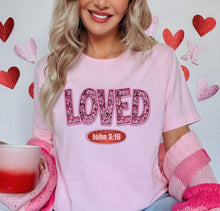 Load image into Gallery viewer, Loved John 3:16 Faux Sequin Embroidery DTF Transfer (300 HOT PEEL) | Ships 3-7 Business Days
