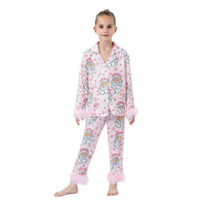 Load image into Gallery viewer, Mom and Me Matching Christmas Pajamas New Year Xmas Mother Kids Leopard/Plaid/Santa Claus Print Feather Trim Shirts Pants Pajamas
