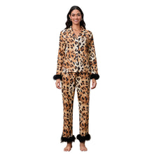 Load image into Gallery viewer, Mom and Me Matching Christmas Pajamas New Year Xmas Mother Kids Leopard/Plaid/Santa Claus Print Feather Trim Shirts Pants Pajamas
