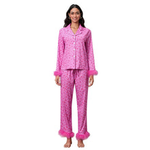 Load image into Gallery viewer, Mom and Me Matching Christmas Pajamas New Year Xmas Mother Kids Leopard/Plaid/Santa Claus Print Feather Trim Shirts Pants Pajamas
