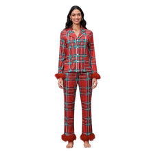 Load image into Gallery viewer, Mom and Me Matching Christmas Pajamas New Year Xmas Mother Kids Leopard/Plaid/Santa Claus Print Feather Trim Shirts Pants Pajamas
