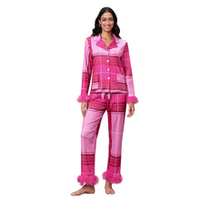 Load image into Gallery viewer, Mom and Me Matching Christmas Pajamas New Year Xmas Mother Kids Leopard/Plaid/Santa Claus Print Feather Trim Shirts Pants Pajamas
