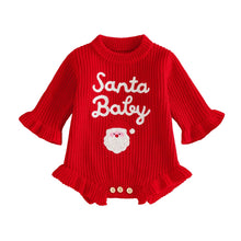 Load image into Gallery viewer, Newborn Baby Christmas Sweaters Rompers Letter Santa Claus Embroidery Crewneck Long Sleeve Knitted Jumpsuits
