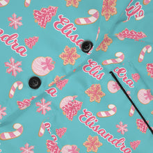 Load image into Gallery viewer, Personalized Christmas Cookie Women&#39;s Satin Pajamas, Floral Print Lounge Set- Custom Name, Comfortable Sleepwear, Christmas Gift, Cozy Nights
