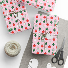 Load image into Gallery viewer, Personalized Christmas Ornament Pink Doodle Wrapping Paper- Christmas Gift Wrap, Custom Name Holiday Gift Wrap, Seasonal Wrapping Supplies
