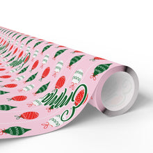 Load image into Gallery viewer, Personalized Christmas Ornament Pink Doodle Wrapping Paper- Christmas Gift Wrap, Custom Name Holiday Gift Wrap, Seasonal Wrapping Supplies
