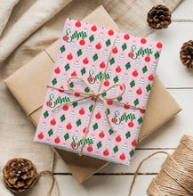 Load image into Gallery viewer, Personalized Christmas Ornament Pink Doodle Wrapping Paper- Christmas Gift Wrap, Custom Name Holiday Gift Wrap, Seasonal Wrapping Supplies
