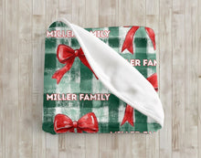 Load image into Gallery viewer, Personalized Christmas Plaid and Bows Velveteen Plush Blanket - Soft Throw, Christmas Home Decor, Gift for Her, Customized Holiday, Christmas Tree
