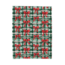 Load image into Gallery viewer, Personalized Christmas Plaid and Bows Velveteen Plush Blanket - Soft Throw, Christmas Home Decor, Gift for Her, Customized Holiday, Christmas Tree
