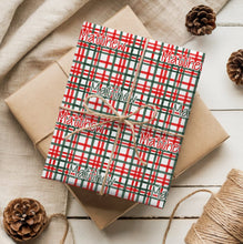 Load image into Gallery viewer, Personalized Christmas Plaid Doodle Wrapping Paper- Christmas Gift Wrap, Custom Name Holiday Gift Wrap, Seasonal Wrapping Supplies
