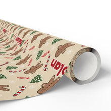 Load image into Gallery viewer, Personalized Gingerbread Man Candy Cane Christmas Wrapping Paper- Christmas Gift Wrap, Custom Name Holiday Gift Wrap, Seasonal Wrapping Supplies
