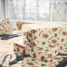 Load image into Gallery viewer, Personalized Gingerbread Man Candy Cane Christmas Wrapping Paper- Christmas Gift Wrap, Custom Name Holiday Gift Wrap, Seasonal Wrapping Supplies
