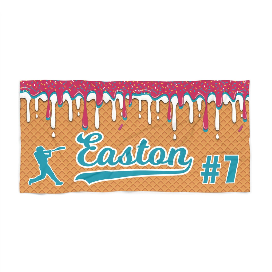 Personalized Ice Cream Drip Baseball Beach Towel, Summer Accessory, Gift for Baseball Player, Baseball Mom, Sports Towel, Poolside Towel