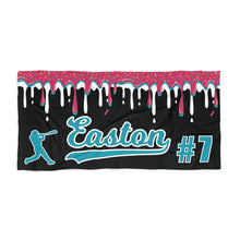 Load image into Gallery viewer, Personalized Ice Cream Drip Baseball Beach Towel, Summer Accessory, Gift for Baseball Player, Baseball Mom, Sports Towel, Poolside Towel

