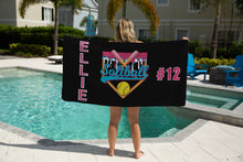 Load image into Gallery viewer, Personalized Ice Cream Drip Softball Beach Towel, Summer Accessory, Gift for Softball Player, Baseball Mom, Sports Towel, Poolside Towel
