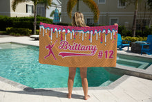 Load image into Gallery viewer, Personalized Ice Cream Drip Softball Beach Towel, Waffle, Summer Accessory, Softball Player Gift, Softball Mom, Sports Towel, Poolside Towel
