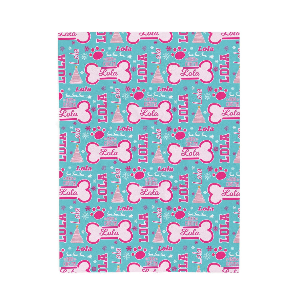 Personalized Pet Christmas Dog Bone Cozy Velveteen Plush Blanket - Soft Throw, Holiday Pet Gift, Custom Pet Name, Dog Throw