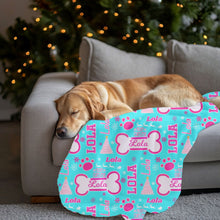 Load image into Gallery viewer, Personalized Pet Christmas Dog Bone Cozy Velveteen Plush Blanket - Soft Throw, Holiday Pet Gift, Custom Pet Name, Dog Throw
