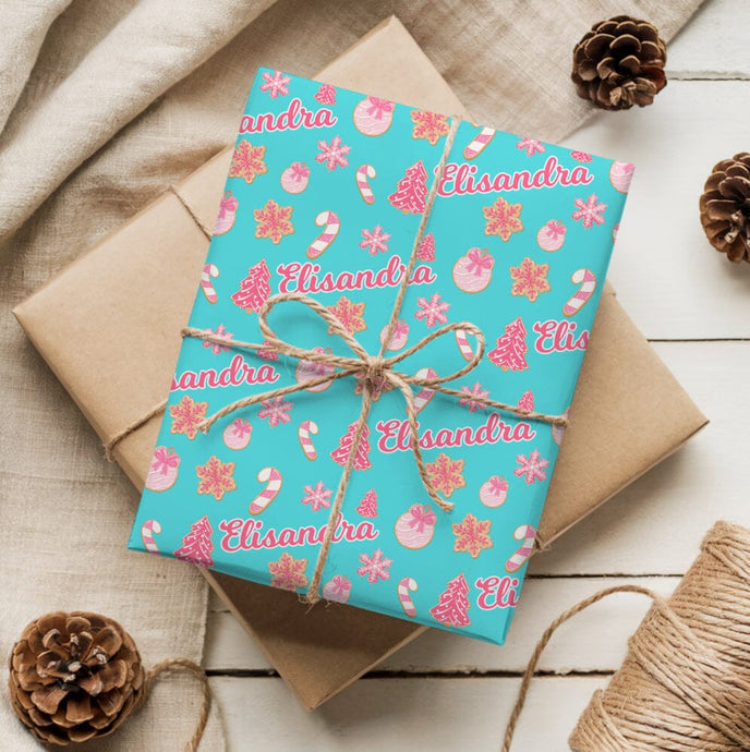 Personalized Pink Christmas Cookies Wrapping Paper, Christmas Gift Wrap, Holiday Decor, Unique Gift Presentation, Seasonal Wrapping Supplies