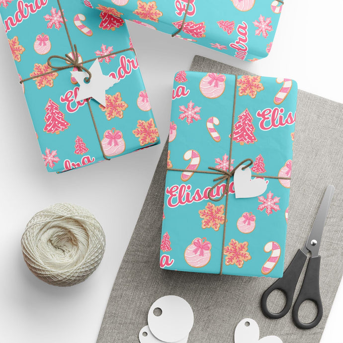 Personalized Pink Christmas Cookies Wrapping Paper, Christmas Gift Wrap, Holiday Decor, Unique Gift Presentation, Seasonal Wrapping Supplies