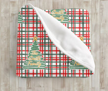 Load image into Gallery viewer, Personalized Plaid and Christmas Tree Doodle Velveteen Plush Blanket - Soft Floral Throw, Christmas Home Decor, Gift for Her, Customized Holiday
