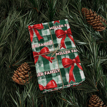Load image into Gallery viewer, Personalized Preppy Christmas Plaid and Bow Wrapping Paper- Christmas Gift Wrap, Custom Name Holiday Gift Wrap, Seasonal Wrapping Supplies
