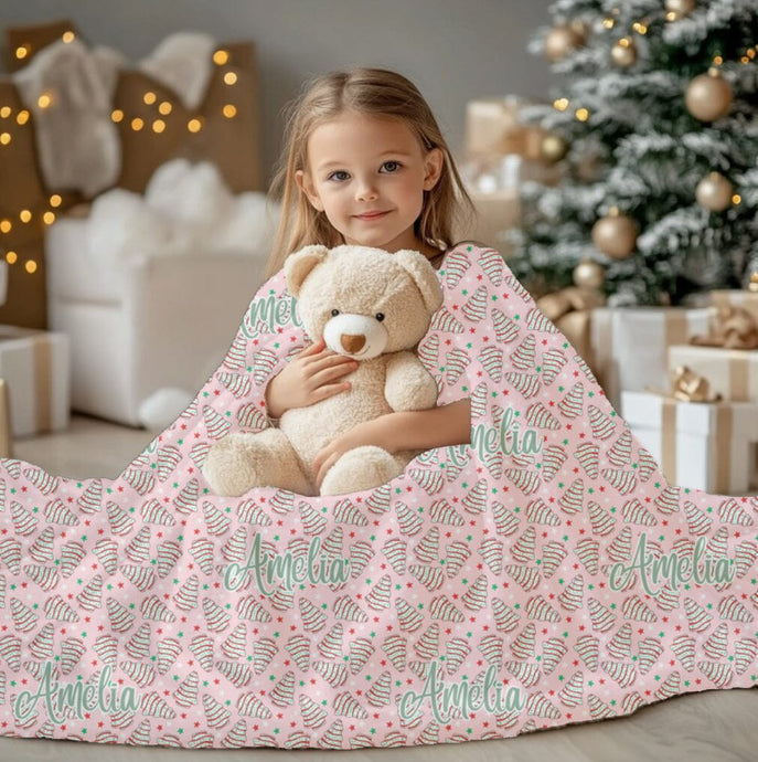 Personalized Preppy Christmas Snack Cake Velveteen Plush Blanket - Soft Throw, Christmas Home Decor, Gift for Her, Customized Holiday, Christmas Tree