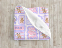 Load image into Gallery viewer, Personalized Purple and Pink Christmas Cozy Gingerbread Velveteen Plush Blanket - Soft Floral Throw, Christmas Home Decor, Gift for Her, Customized Holiday
