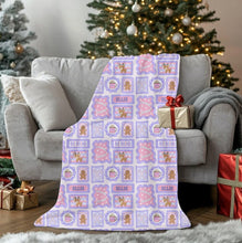 Load image into Gallery viewer, Personalized Purple and Pink Christmas Cozy Gingerbread Velveteen Plush Blanket - Soft Floral Throw, Christmas Home Decor, Gift for Her, Customized Holiday

