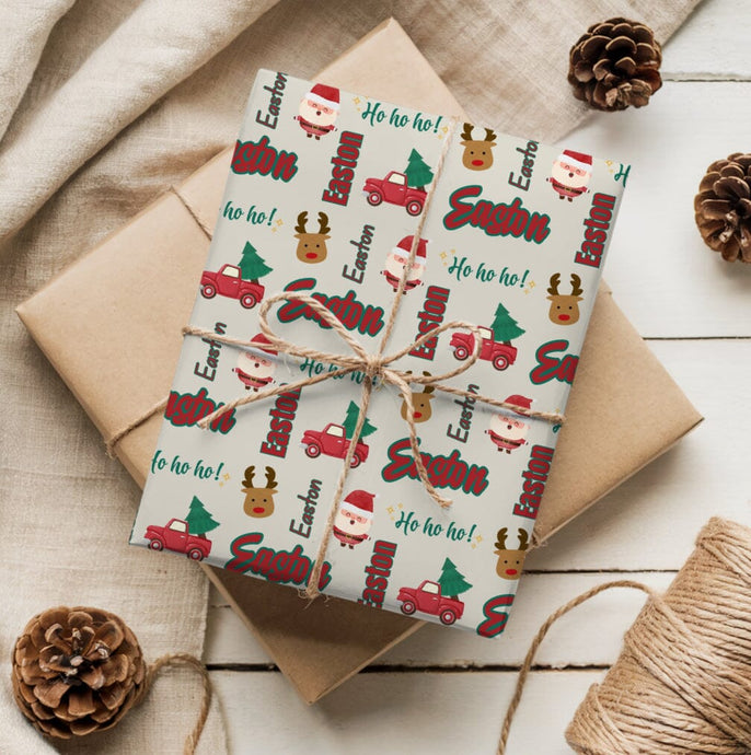 Personalized Rustic Boy Christmas Festive Wrapping Paper, Christmas Gift Wrap, Holiday Decor, Unique Gift Presentation, Seasonal Wrapping Supplies