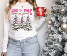 Load image into Gallery viewer, PO SHIPS 10/2 Clear Film DTF Transfer | North Pole Christmas Tree Farm Pink Bows (325 HOT Peel)
